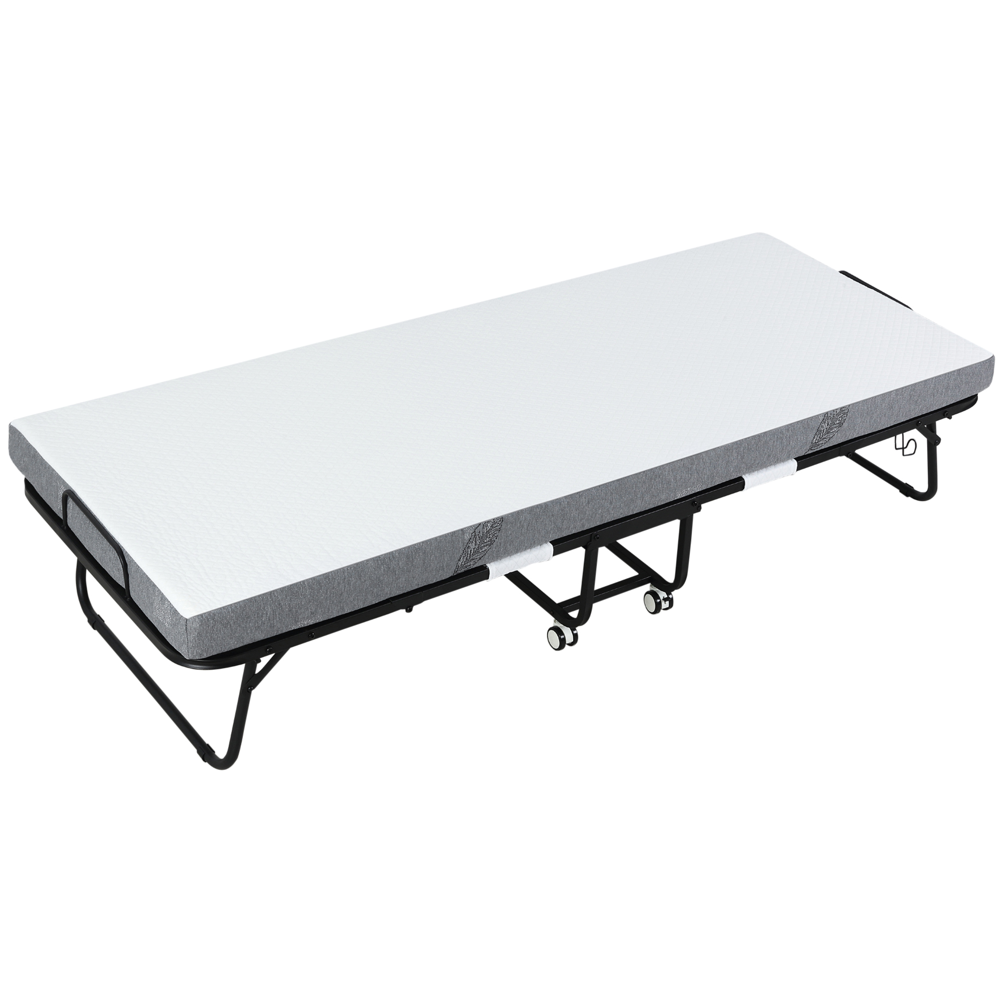 Opklapbaar bed 1 persoons met wielen verstelbaar, tot 150 kg, wit + zwart, 200 x 75 x 42,5 cm | Aosom.nl