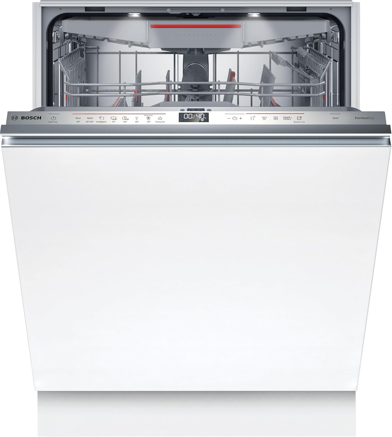 Bosch SMU4ETS08E, Serie 4, Smarter Unterbau-Geschirrspüler 60 cm, Besteckkorb, Spülmaschine mit Programmassistent, besonders Leise, höhenverstellbarer Oberkorb, Automatische Türöffnung, Edelstahl