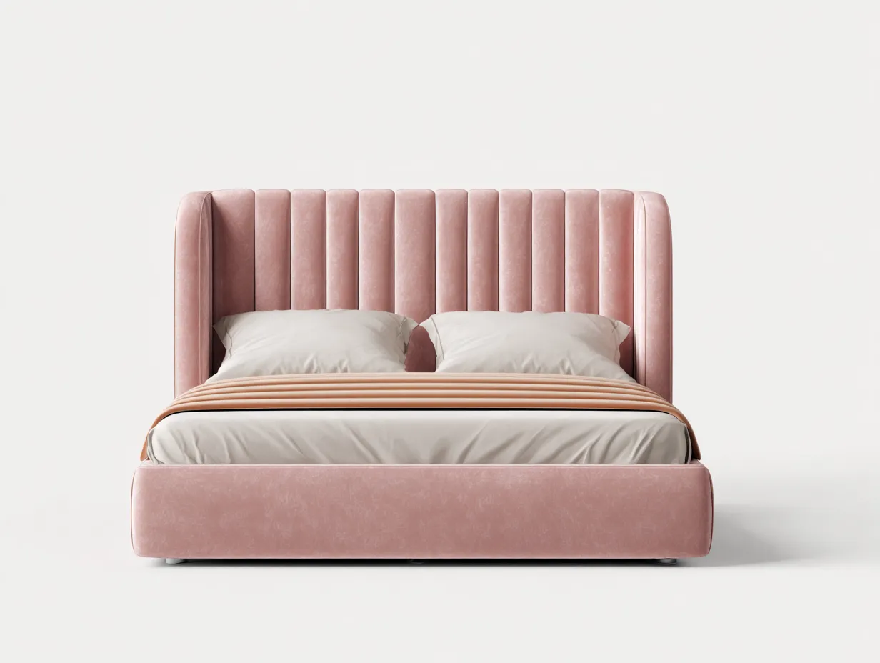 Doppelbett-Samt-Holz-214x194x118 cm-Rosa-ArtDéco