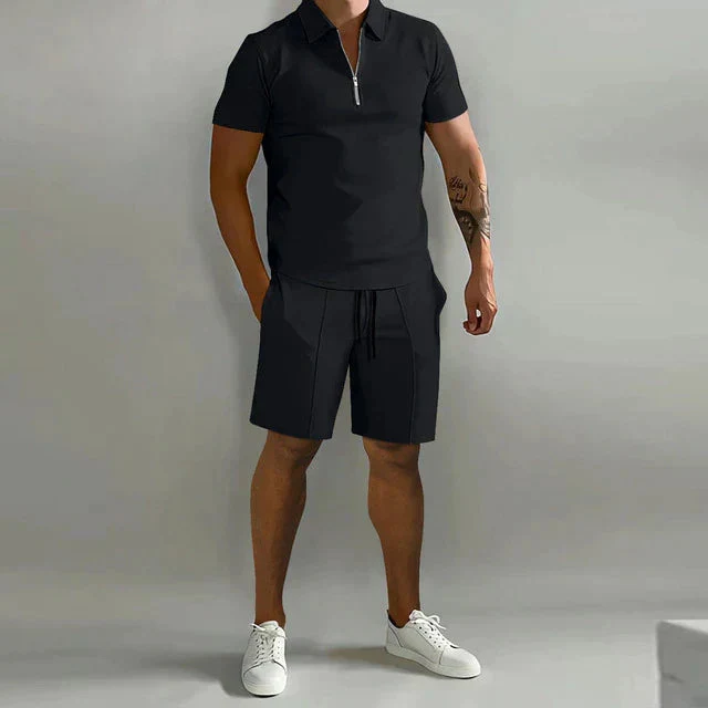 Herren Sommer Set Polo und Shorts Zweiteiler | Kurzarm Freizeitanzug mit Rei?verschluss | Bequemes Outfit f��r M?nner