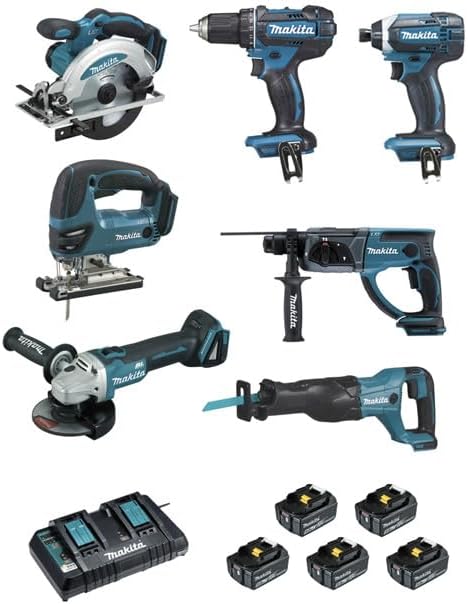 ENSEMBLE DE 7 MACHINES MAKITA (DDF482 + DTD152 + DGA504 + DSS610 + DHR202 + DJR186 + DJV180) - DLX7013PT1
