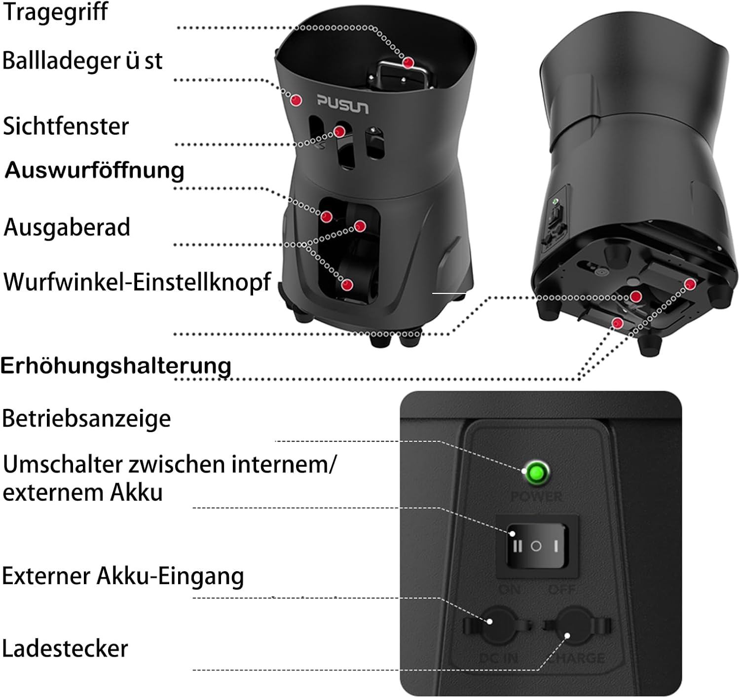 PT-MINIPro Tragbare Tennisballmaschine - Leichte Indoor-Tennismaschine mit APP-Steuerung, 65-Ball-Kapazität & Lehrsystem, Intelligenter Tennistrainer für Schulen (3-5 Stunden Akku)