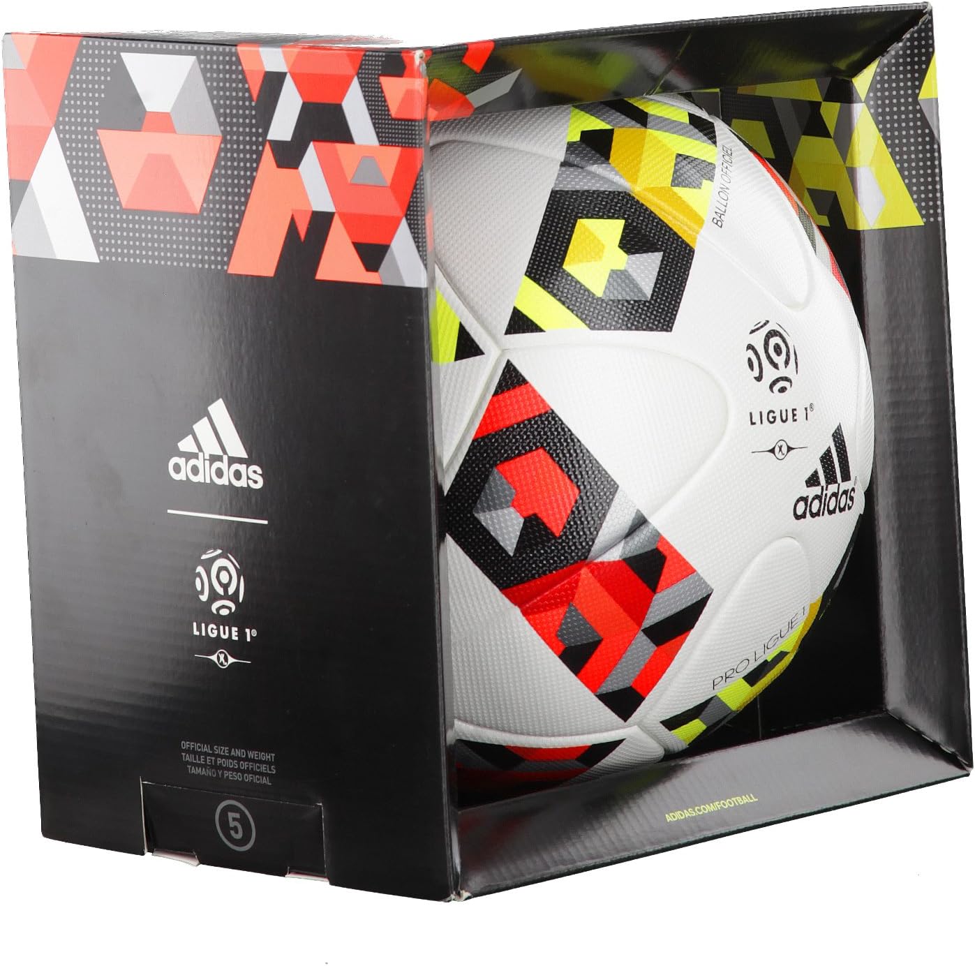 adidas Pro Ligue 1 Offizieller Spielball, White/Solar Red/Solar Yellow, 5
