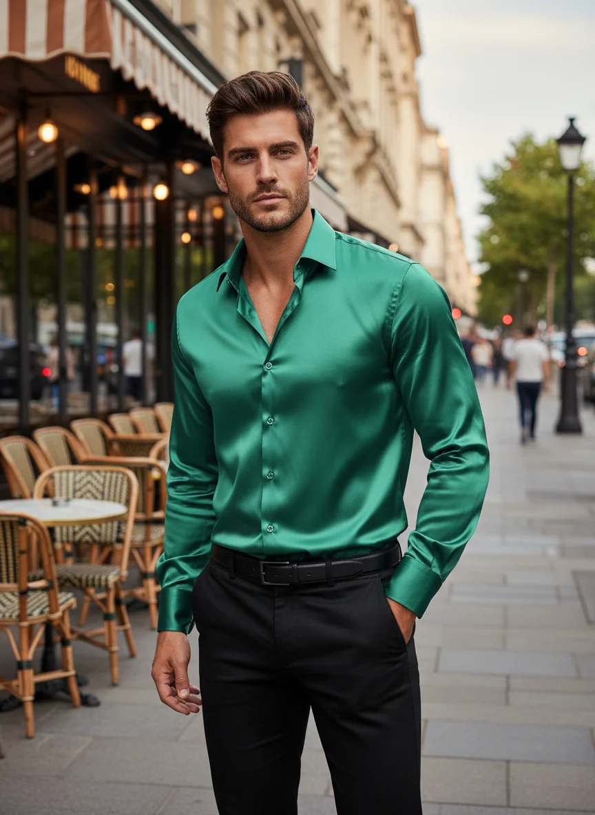 Satinhemd f��r Herren im Slim Fit | Elegantes Langarmhemd mit dezentem Glanz f��r festliche Anl?sse und moderne Business-Looks