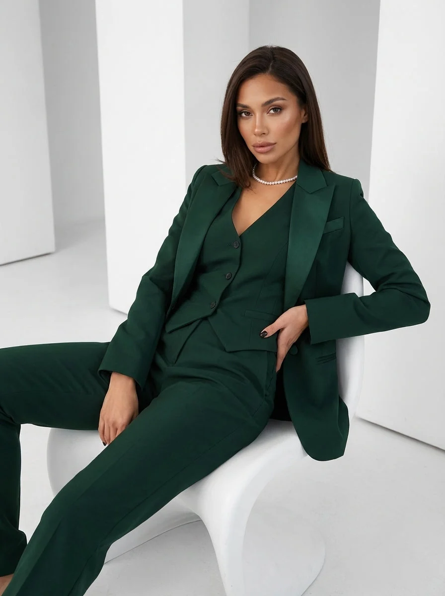 Damen Hosenanzug 3-teilig Set mit Blazer Weste und Stoffhose | Elegantes Business Outfit f��r B��ro und Events