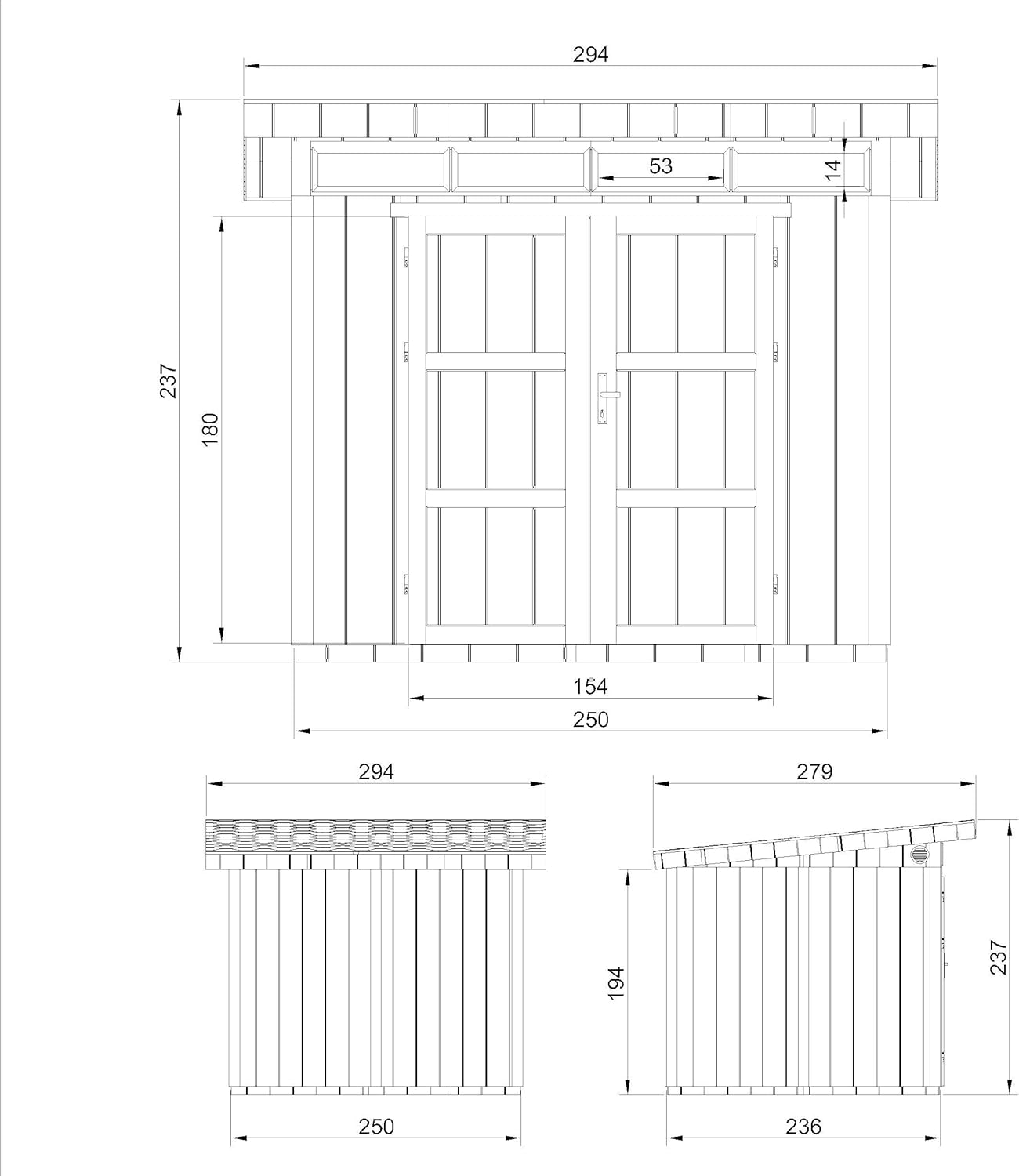 Gartenhaus Premium Qualität 5,9m² - L279xW293cm- All-Inclusive-Set mit Boden, Bitumen-Dachziegeln, Farbset- Hochwertiger Geräteschuppen aus Holzwerkstoffplatten LP Smartside - M903A Redwood RED