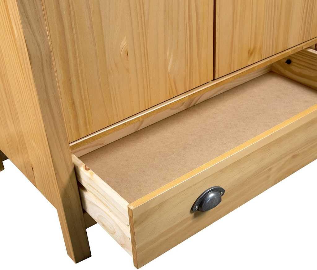 Kiefernholz Massiv Kleiderschrank mit 3 Türen 2 Schubladen Garderobenschrank Holzschrank Schrank Schlafzimmerschrank 127x50x170cm,Braun