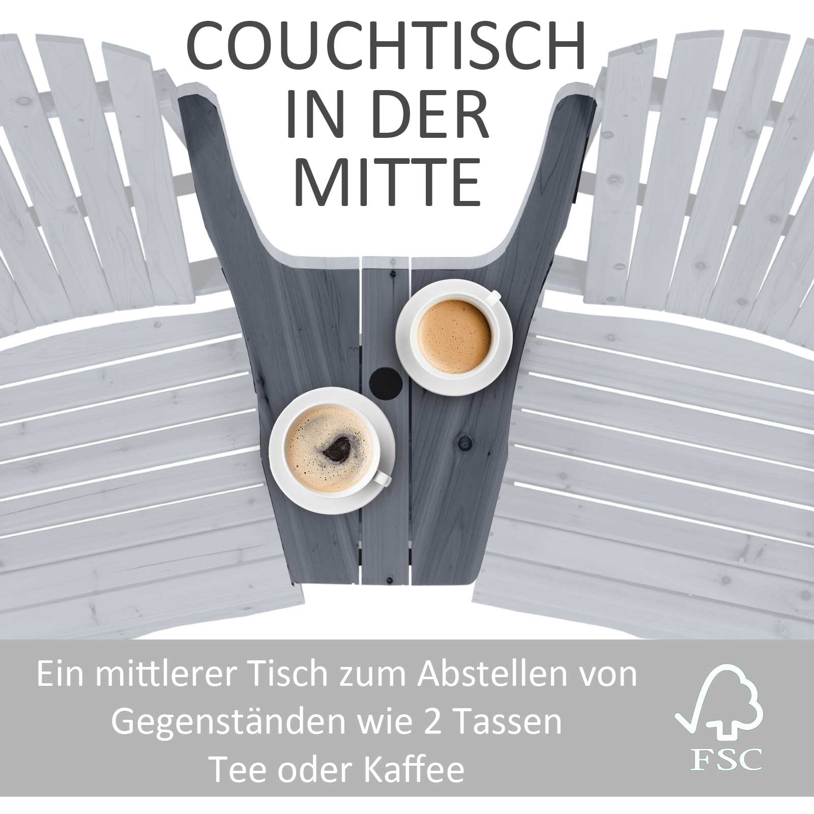 Adirondack tuinstoel met parasolgat tafel 2-zits massief hout grijs