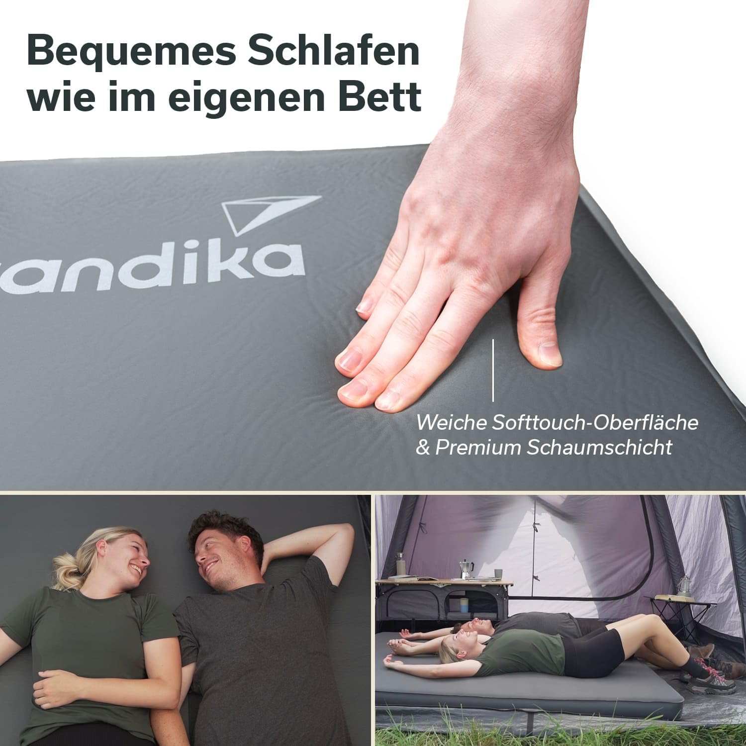 Skandika Premium Easy Isomatte Double 3D | 10 cm dick, selbstaufblasend, leicht, faltbar, selbstfüllender Schaumstoff, Campingunterlage, Gästematratze, Luftmatratze | Camping, Outdoor, Zelt, Auto