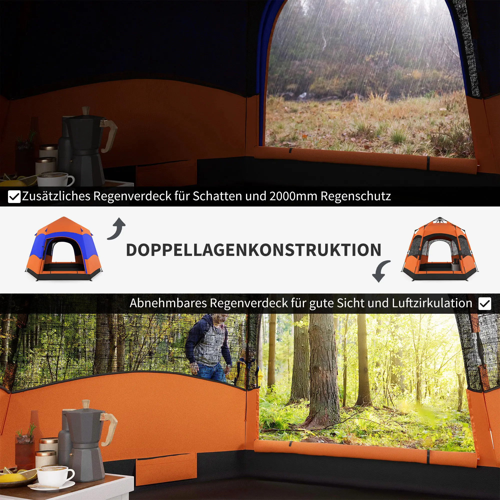 Outsunny Kampeertent Quick-Up 4-6 Personen dubbelwandig Outdoor