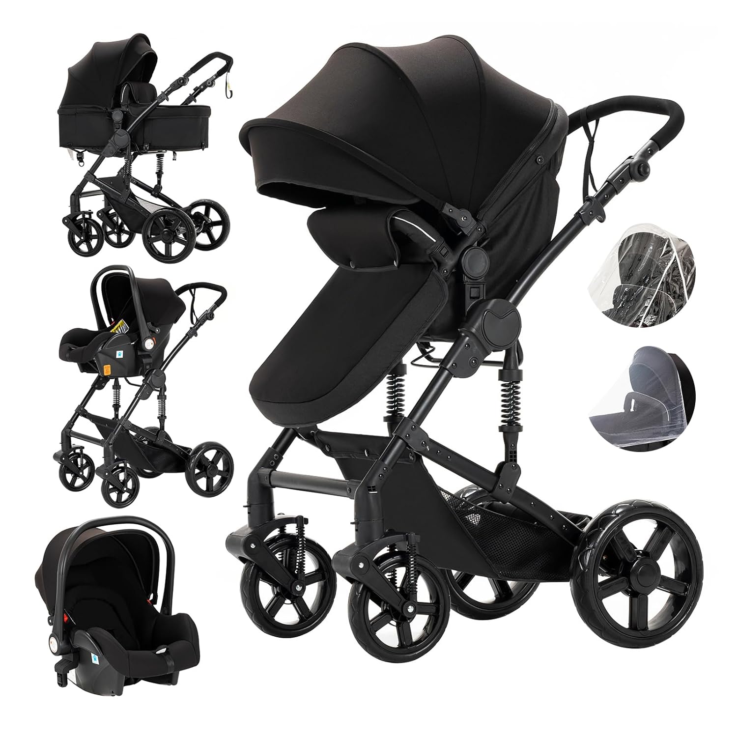 3 in 1 Kombikinderwagen 3 in 1 Reisesysteme Kinderwagen Infant Hochlandschaft Liegender Buggy Kinderwagen Neugeborenen Kinderwagen Faltbarer Standardkinderwagen (906 White)