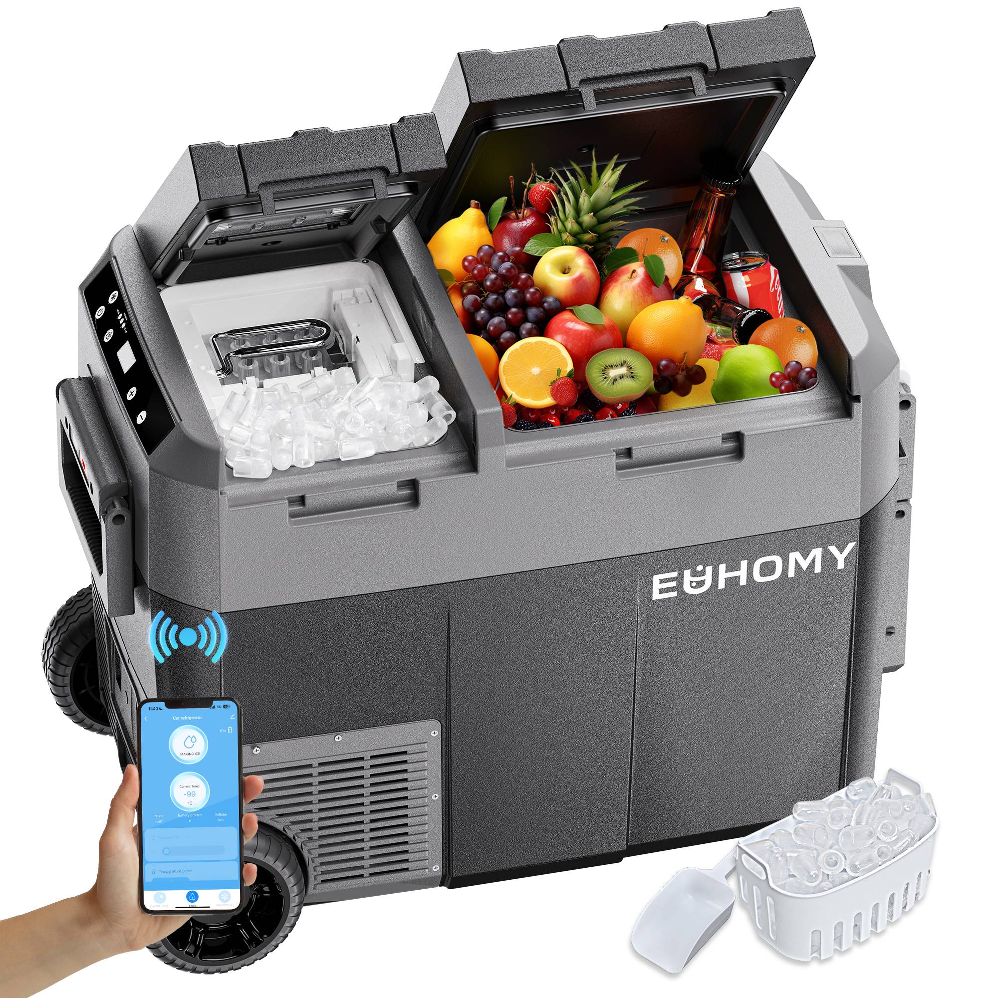 EUHOMY 12 Volt Koelkast met IJsblokjesmaker �C Groot Capaciteitsontwerp voor Camping