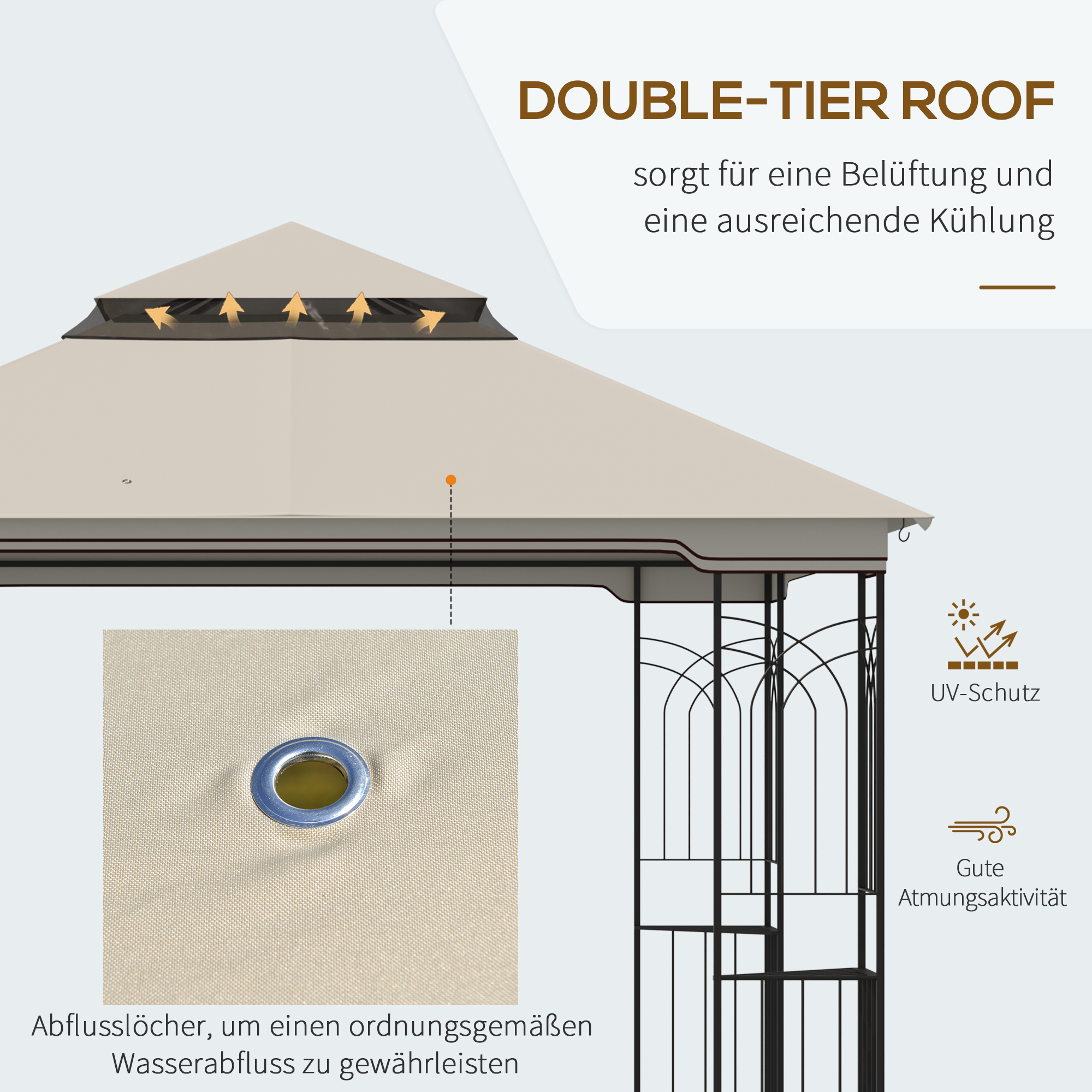 tuinprieel met dubbel dak tuinprieel partytent met 4 x zijwand metaal+polyester beige 2,99 x 2,99 x 2,74 m