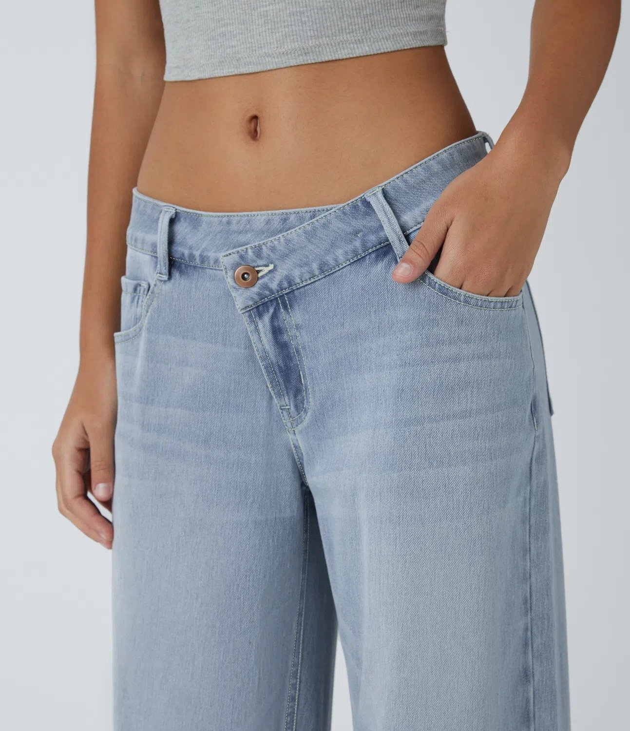 Halara Flex Baggy Jeans damen Low Rise mit Knopf und Reißverschluss