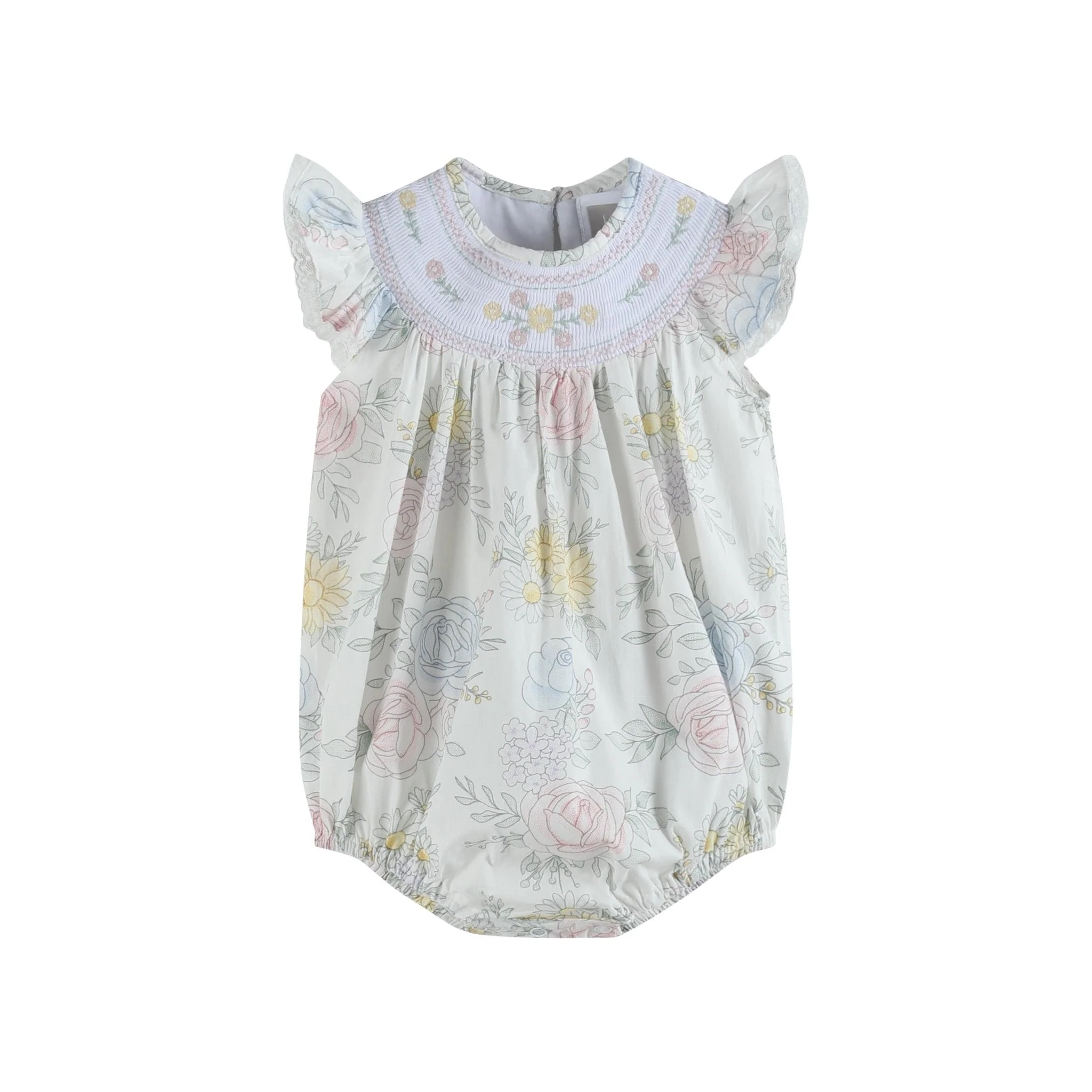 Bouquet Floral Smocked Flutter Romper