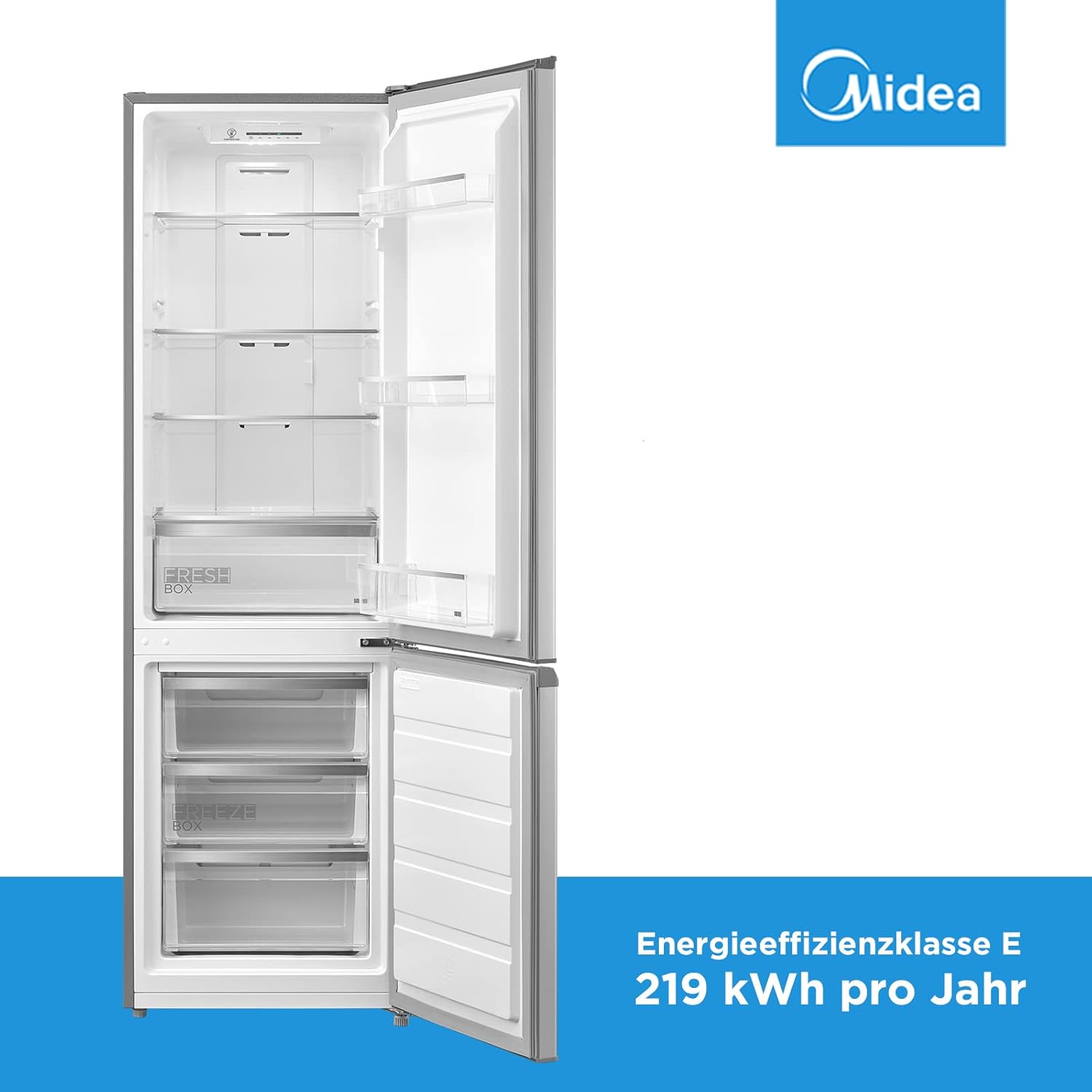 Midea MERB276FGE02A Fridge/Freezer Combination, 180 cm Height, NoFrost, Double Control, Super Cooling Function, 219 kWh per Year, Fridge Capacity 199 L, 71 L Freezer Capacity