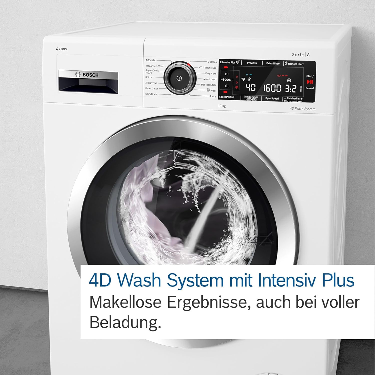 Bosch WGB244010, Serie 8, Smarte Frontlader Waschmaschine, 9 kg, 1400 UpM, Made in Germany, intelligente Waschmittel Dosierung i-Dos, entfernt 16 Fleckenarten, SpeedPerfect, spart Wasser & Energie