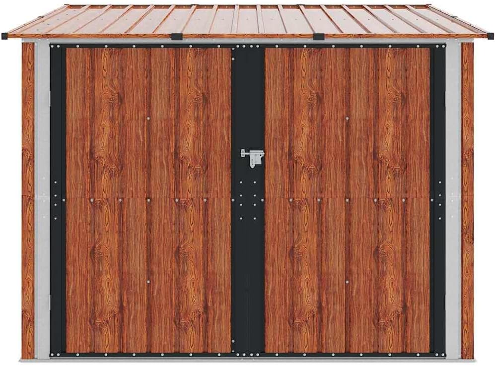 Fahrradschuppen 3 Stück Braun 215 x 206 x 157 cm Metall Gartenhaus Aufbewahrung Geräteschuppen Wetterfester Stauraum mit Sicherheitsschloss für Fahrräder und Zubehör