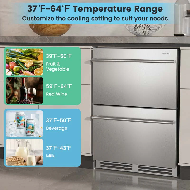 Eletriclife 24 Inch Under Counter Dual Drawer Fridge with 37�H-64�H Temperature Range