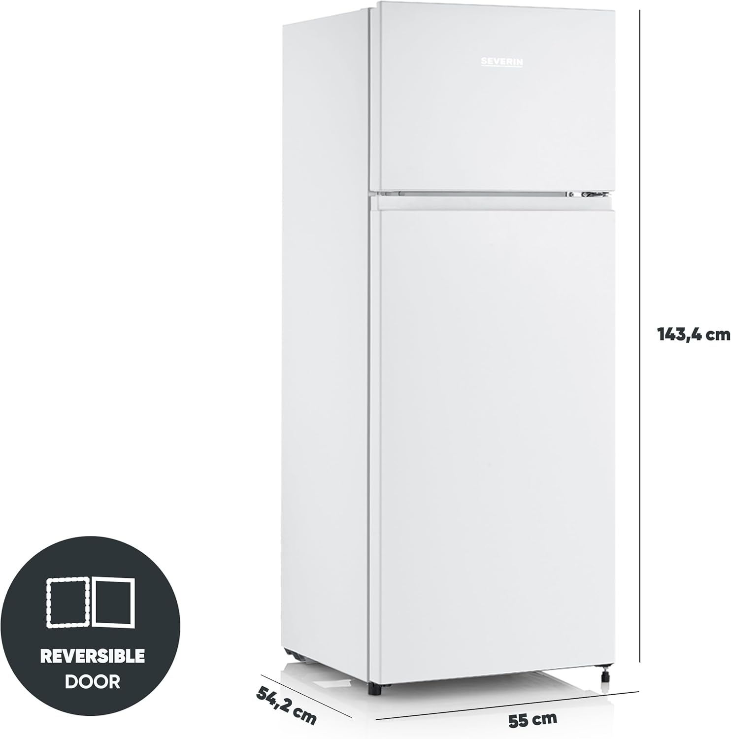 SEVERIN Doppeltür-Kühl-/Gefrierschrank, 2 x höhenverstellbare Abstellflächen, große Veggiebox, extrem leise - 40 dB, 206 L Nutzinhalt, weiß, DT 8760