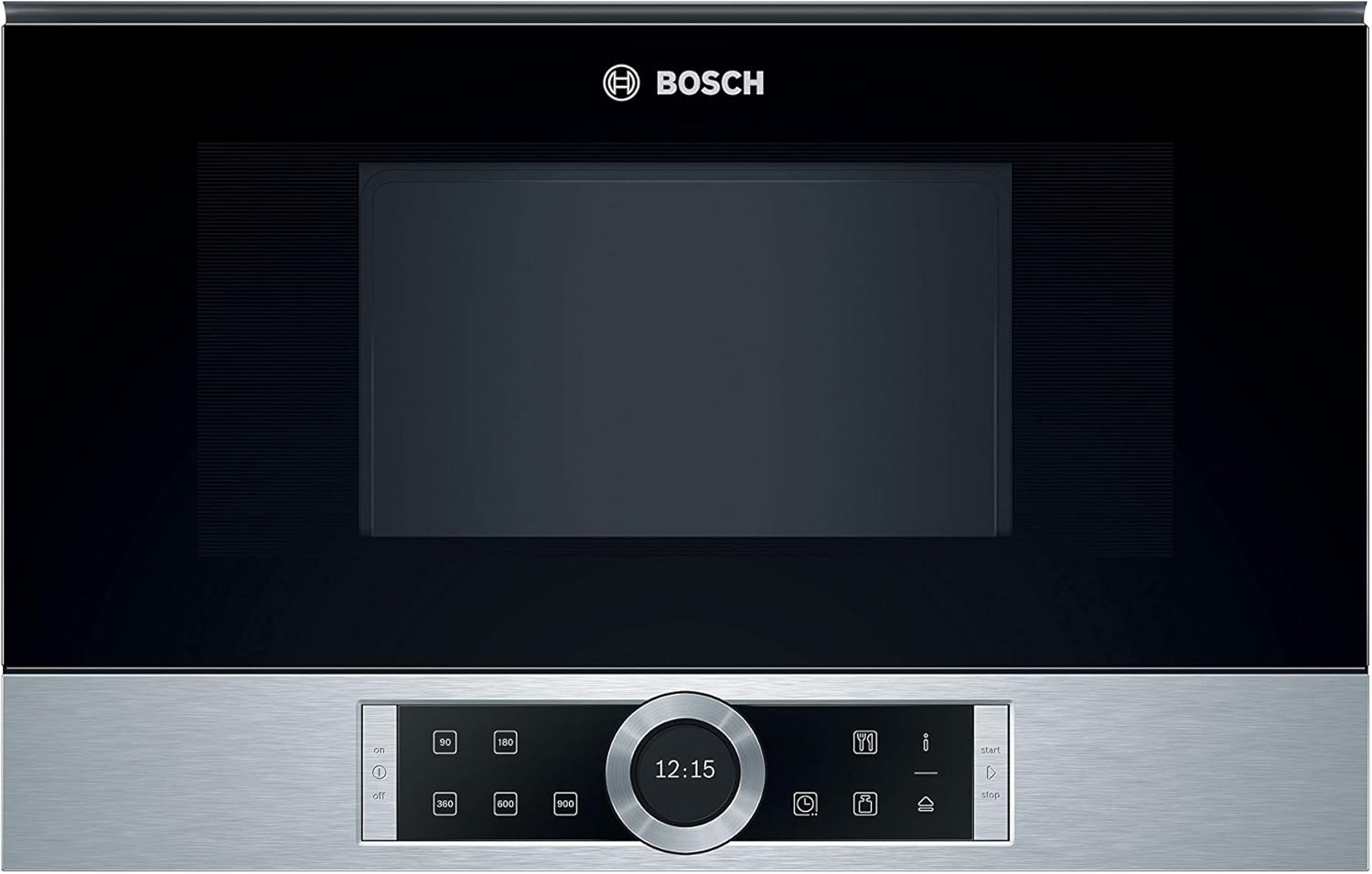 Bosch BFR634GS1 Serie 8 Einbau-Mikrowelle, Türanschlag Rechts, AutoPilot 7 Automatikprogramme, Reinigungsunterstützung, TFT-Touchdisplay, LED-Beleuchtung gleichmäßige Ausleuchtung, 38 x 60 cm, 900 W
