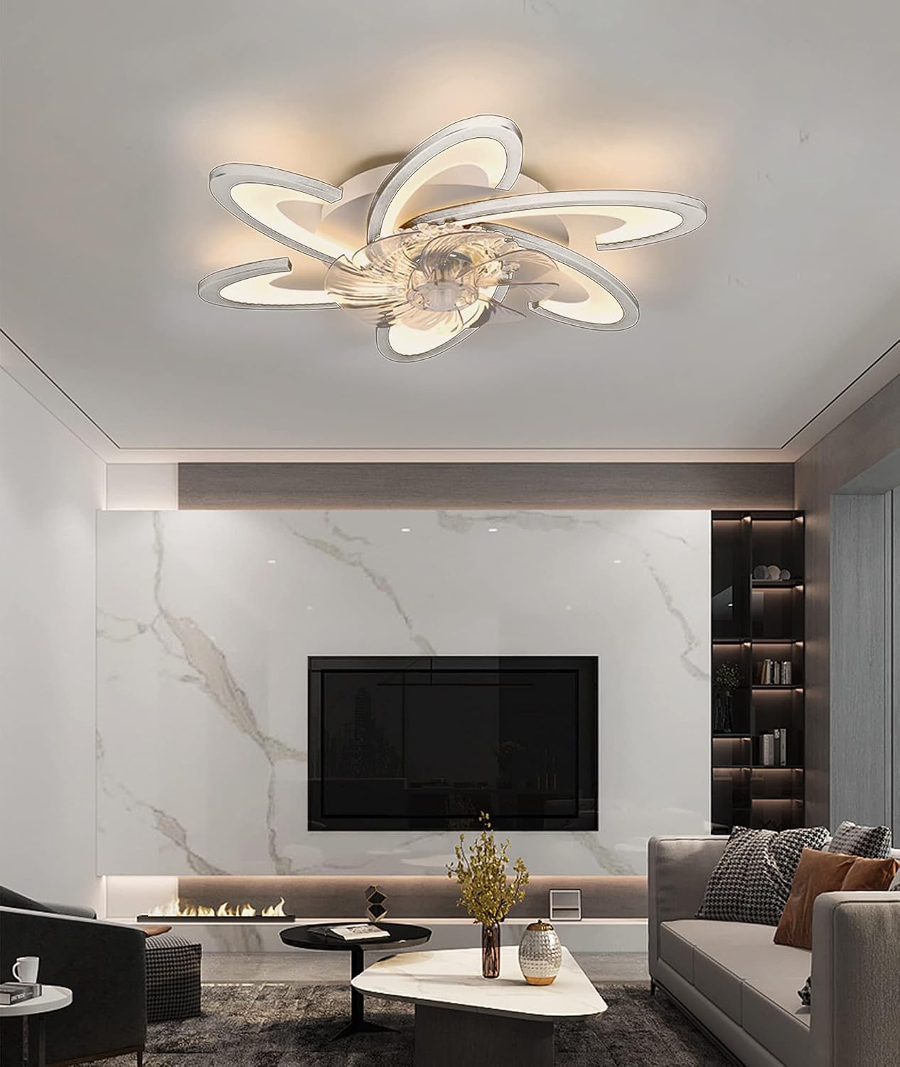 Bossen LED Deckenventilator mit Beleuchtung, Φ67cm, Leise mit 6 Geschwindigkeiten & Timer, 3-Farben-Dimmbar, App-Steuerung & Fernbedienung, Moderne Deckenlampe für Wohnzimmer Schlafzimmer