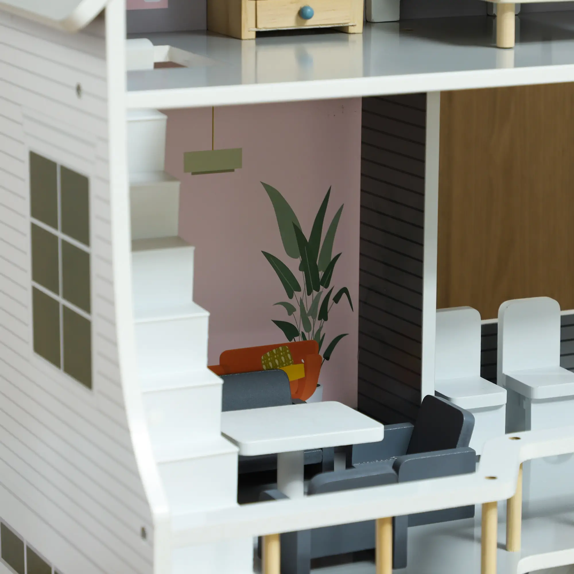 AIYAPLAY Houten poppenhuis 3 verdiepingen met 13 meubels open spel