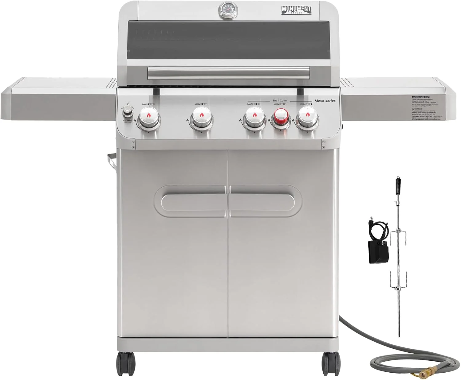 Monument Grills 4+1 Burner Natural Gas Grill with Natural Gas Hose, 50,000 BTU Stainless