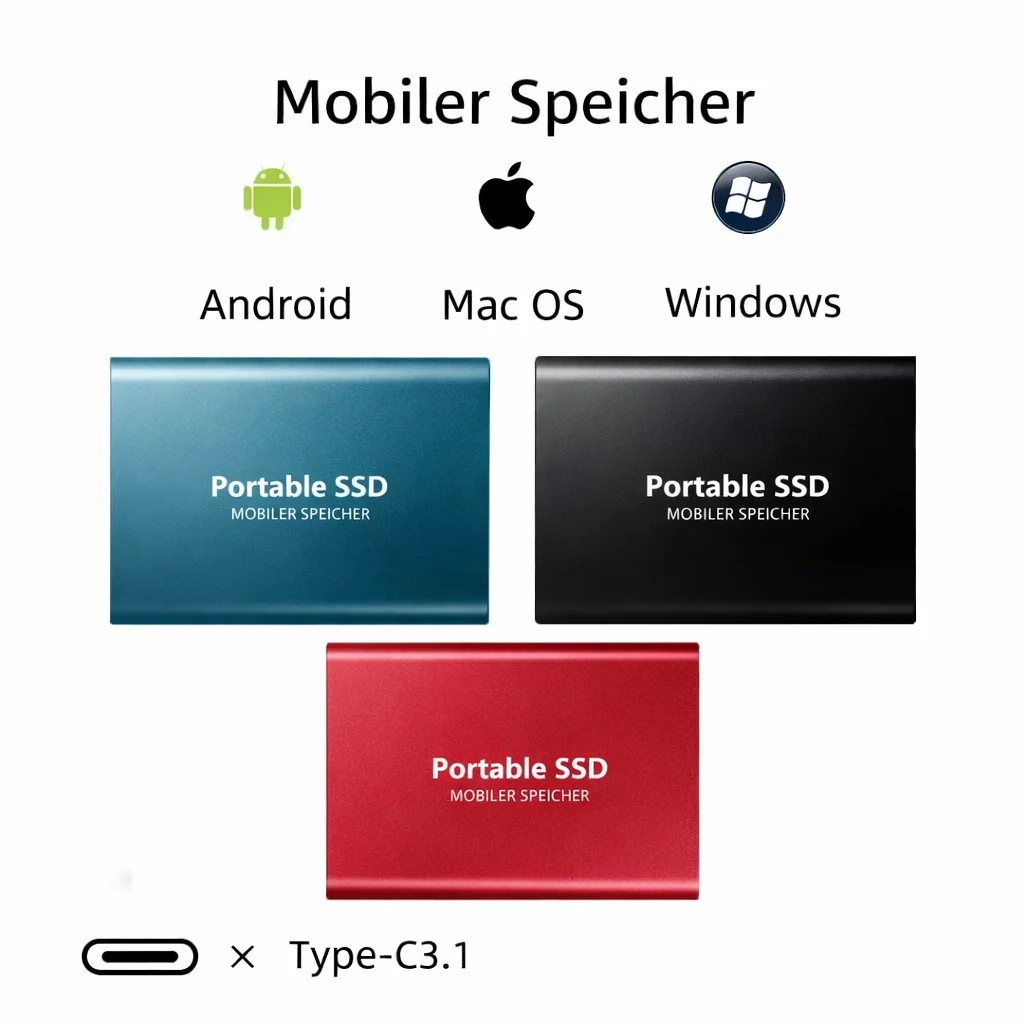 Externe SSD 2TB Festplatte – Ultraschneller Mobiler Speicher für Laptop und PC – Robustes Aluminium Gehäuse & Kompakt