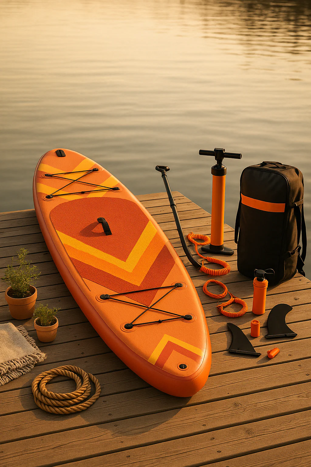Oppusteligt orange og gult PVC paddleboard til brug i s og strand 320x84x15cm muiuiZx534rC