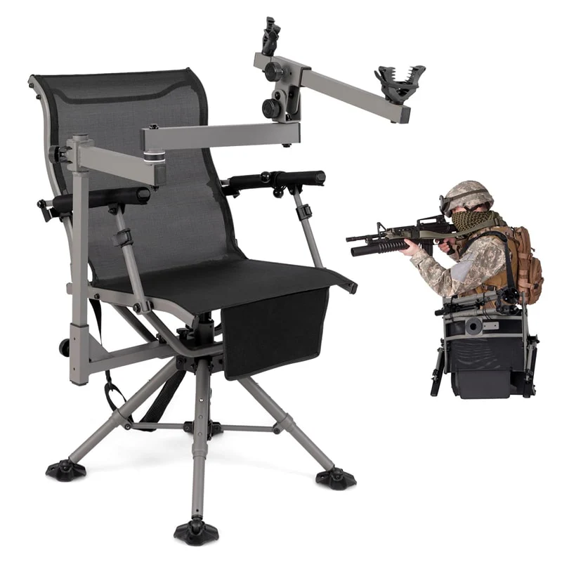 360�� Swivel Hunting Chair with Adjustable Equipment Rest & Armrests, Folding All-Terrain Deer Blind Chair for Outdoor Camping, 330LBS Capacity