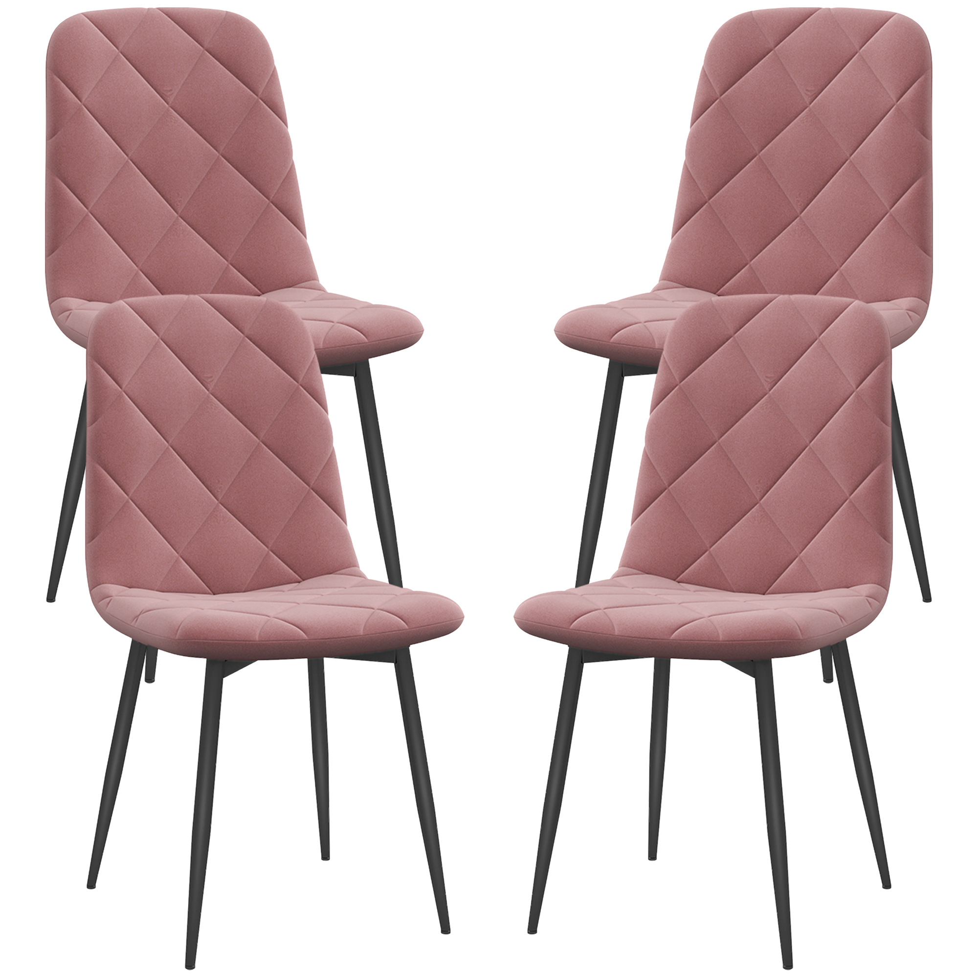 4-delige Set Eetkamerstoelen in Fluwelen Look met Rugleuning, 45 x 54 x 87 cm, Roze
