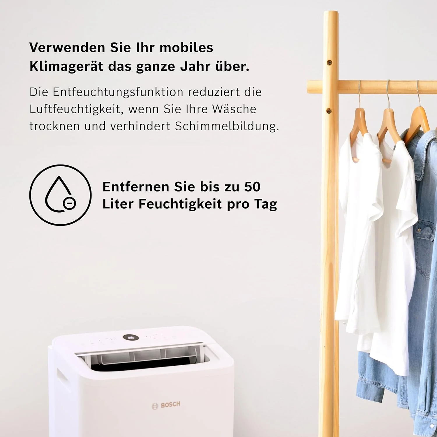 Bosch Cool 4000 Mobiele airconditioner - 3-in-1: Airconditioner, ontvochtiger, ventilator - 2,6 kW voor ruimtes tot 35 m2 - Met automatische modus, stille modus & slaapmodus