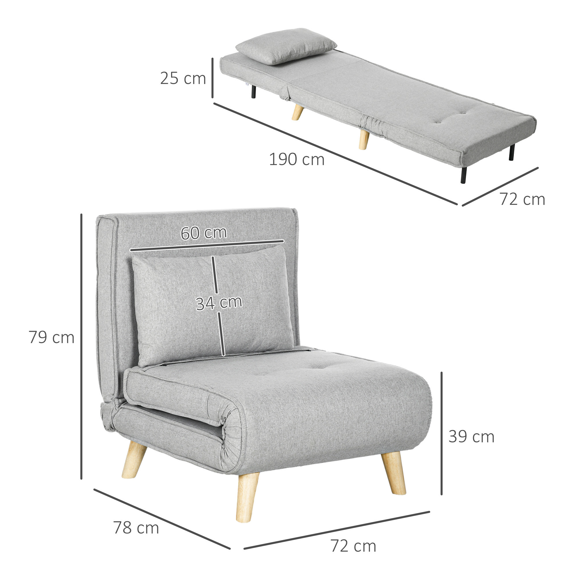 Slaapfauteuil, 6-traps verstelbare leuning, Linnenlook, tot 150 kg, Lichtgrijs