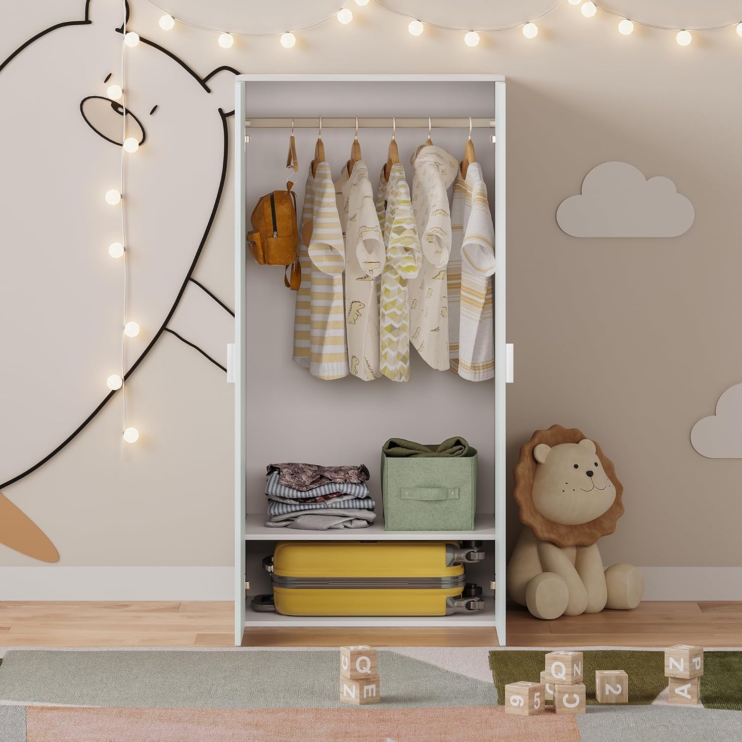 [en.casa] Kinderkleiderschrank Sandnes Garderobenschrank für Kinder 123 x 60 x 40 cm Kleiderschrank Kinderzimmer mit 2 Türen 1 Kleiderstange 1 Ablagefach Kinderschrank Weiß/Mintgrün