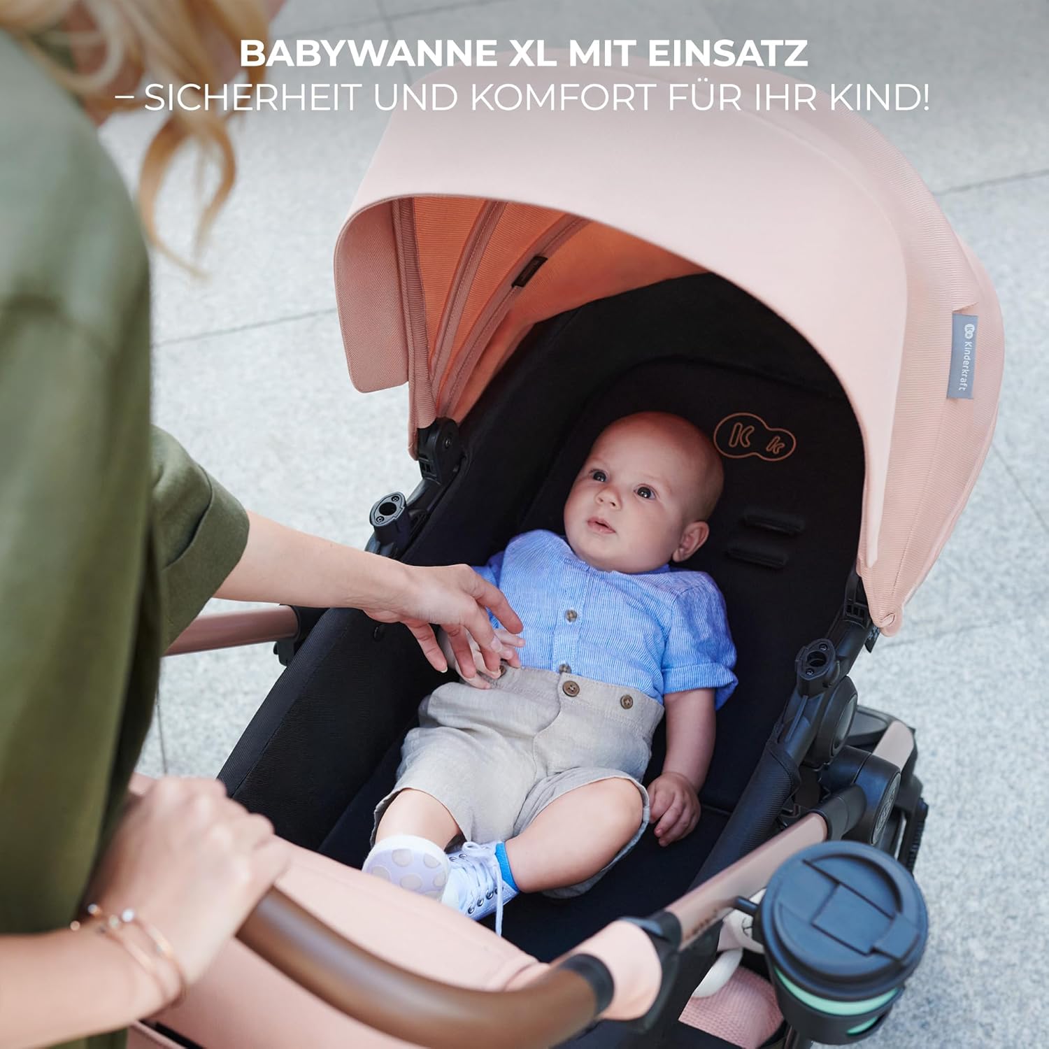 Kinderkraft MOOV2 AIR Kinderwagen 3 in 1 Kinderwagenset bis 26 kg mit Kindersitz I-SIZE 40-75 cm, Buggy Funktion, Liegeposition verstellbar, Große ausziehbare Verdeck, Aufblasbare Räder, Schwarz