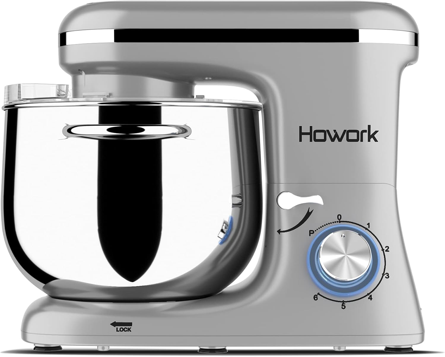 Howork Küchenmaschine Knetmaschine, 1500W leistungsstark 8L Tilt-Head Gerusche Knetmaschine, 6-stufige Geschwindigkeit Teigmaschine mit Rührbesen, Knethaken, Spritzschutz, Schlger (8L, schwarz)…