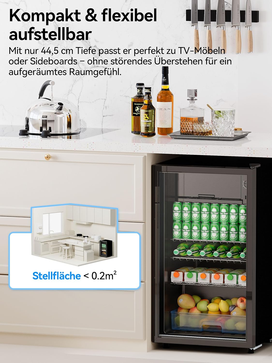 Devoko Getränkekühlschrank mit Glast,93L Minikühlschrank,mit RGB LED Lichtern,verstellbare Einlegeböden, Indoor/Outdoor,für zu Hause, Büro, Partys  und  Gastro,Minibar, Kühlschrank Schwarz