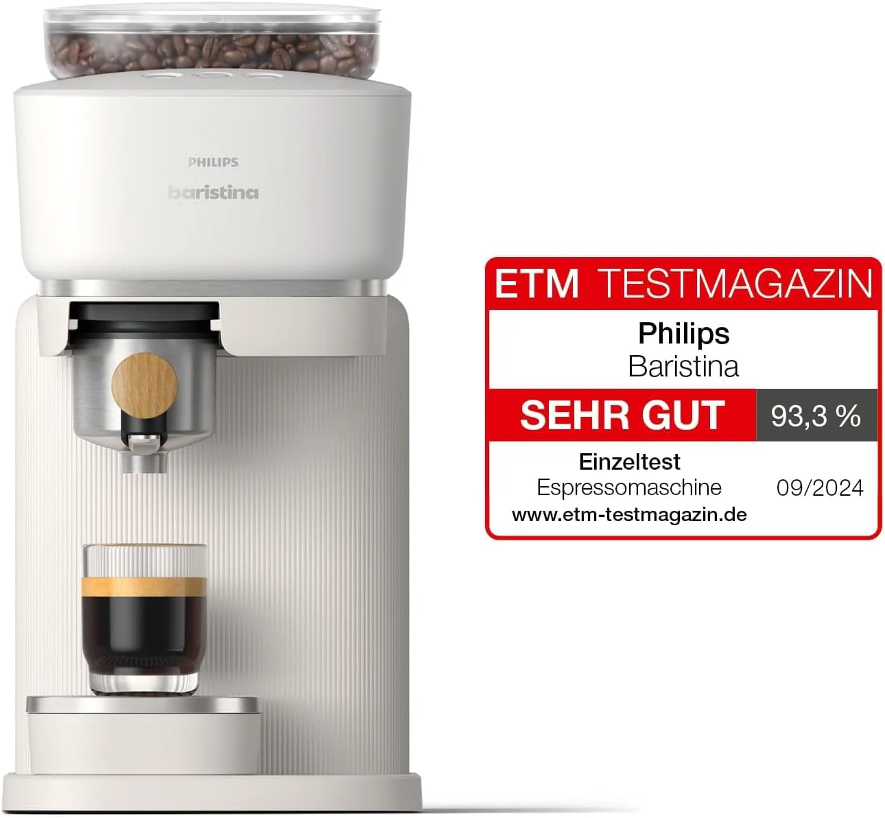 Philips Baristina Espressomaschine - Real Espresso- made simple. Kompakte Kaffeemaschine- Naturwei? mit wei?em Siebtr?ger- 16-bar-Pumpendruck- automatisches Mahlwerk- Cafe Crema (BAR300/00)