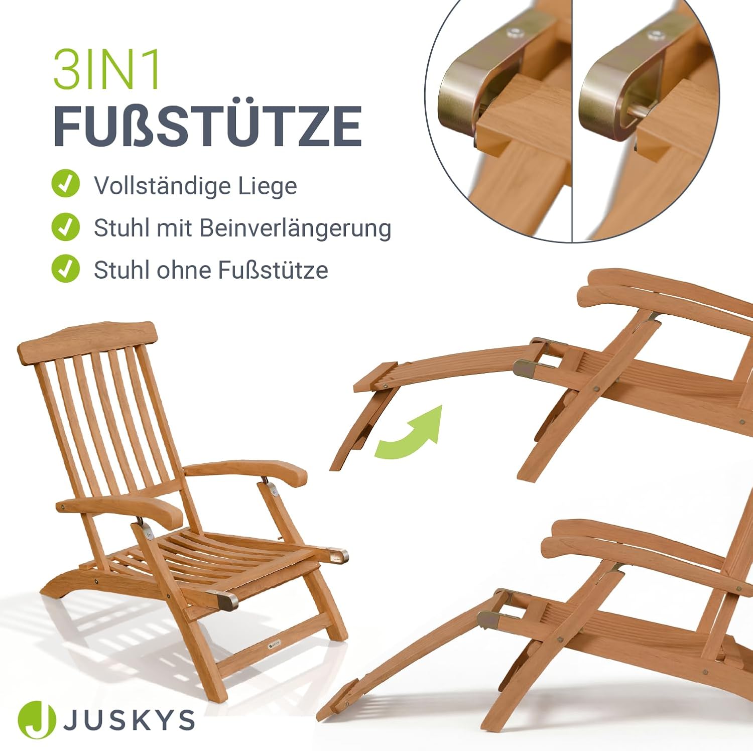 Juskys® Sonnenliege Evia - klappbar für Garten & Terrasse, geöltes Akazienholz für natürliche Optik & langlebige Nutzung, 196x54x95 cm in Natur