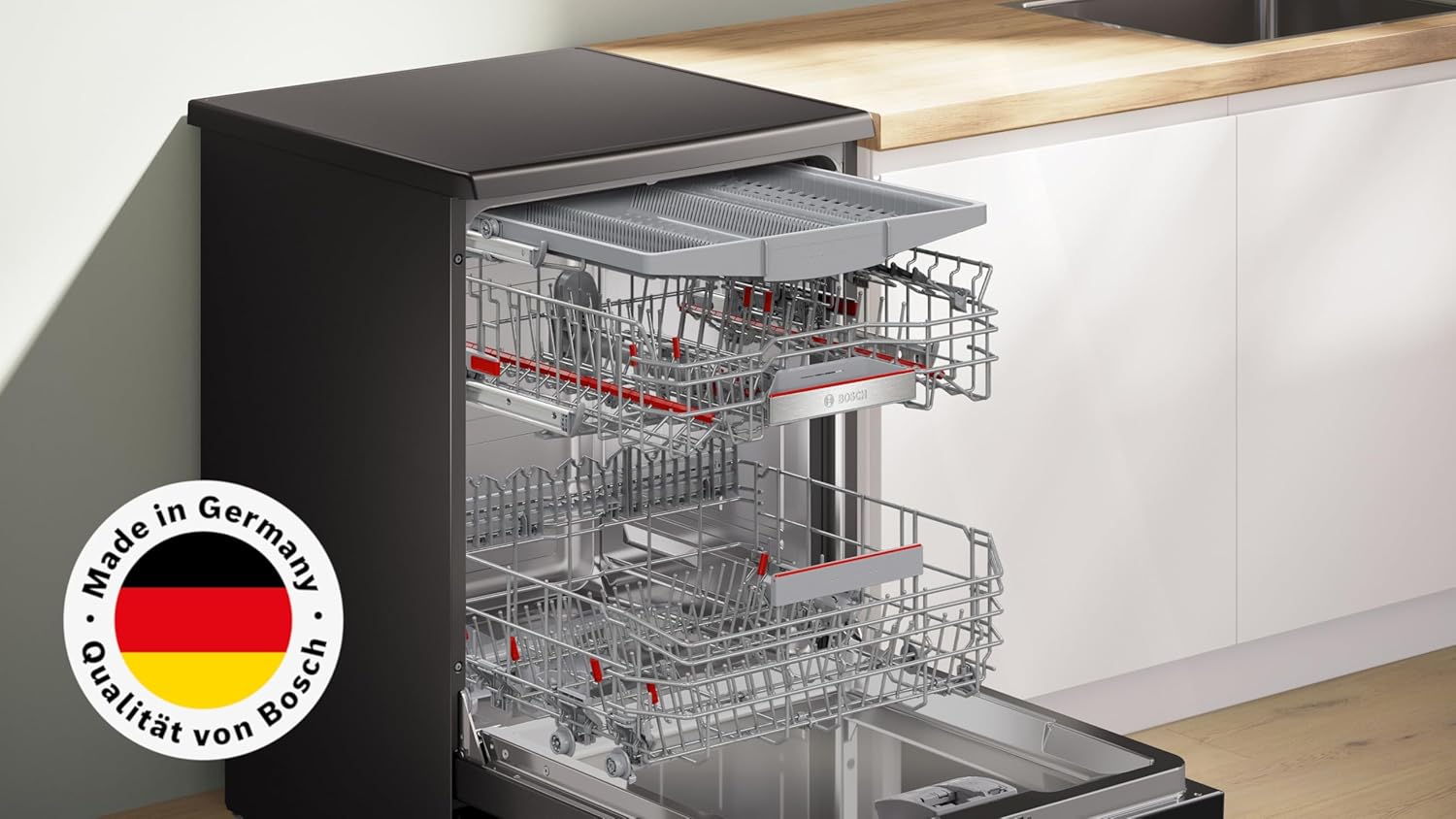Bosch SMU4ETS08E, Serie 4, Smarter Unterbau-Geschirrspüler 60 cm, Besteckkorb, Spülmaschine mit Programmassistent, besonders Leise, höhenverstellbarer Oberkorb, Automatische Türöffnung, Edelstahl