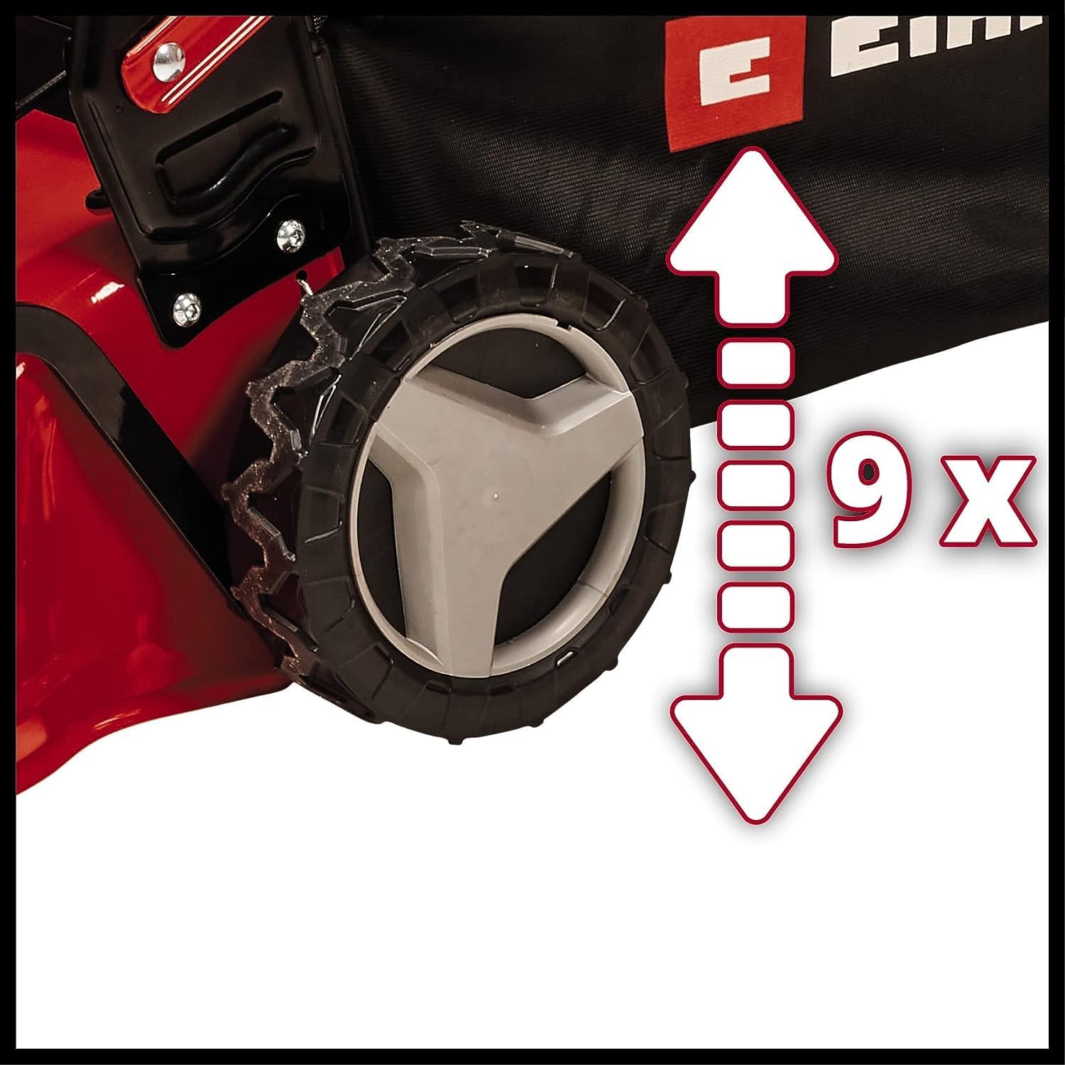 Einhell Benzin-Rasenmäher GC-PM 46/5 S (2 kW, bis 1.400 m2, 1 Zylinder, 4-Takt-Motor, abschaltbarer Hinterradantrieb, 9-stufige zentrale Schnitthöhenverstellung 25-80 mm)