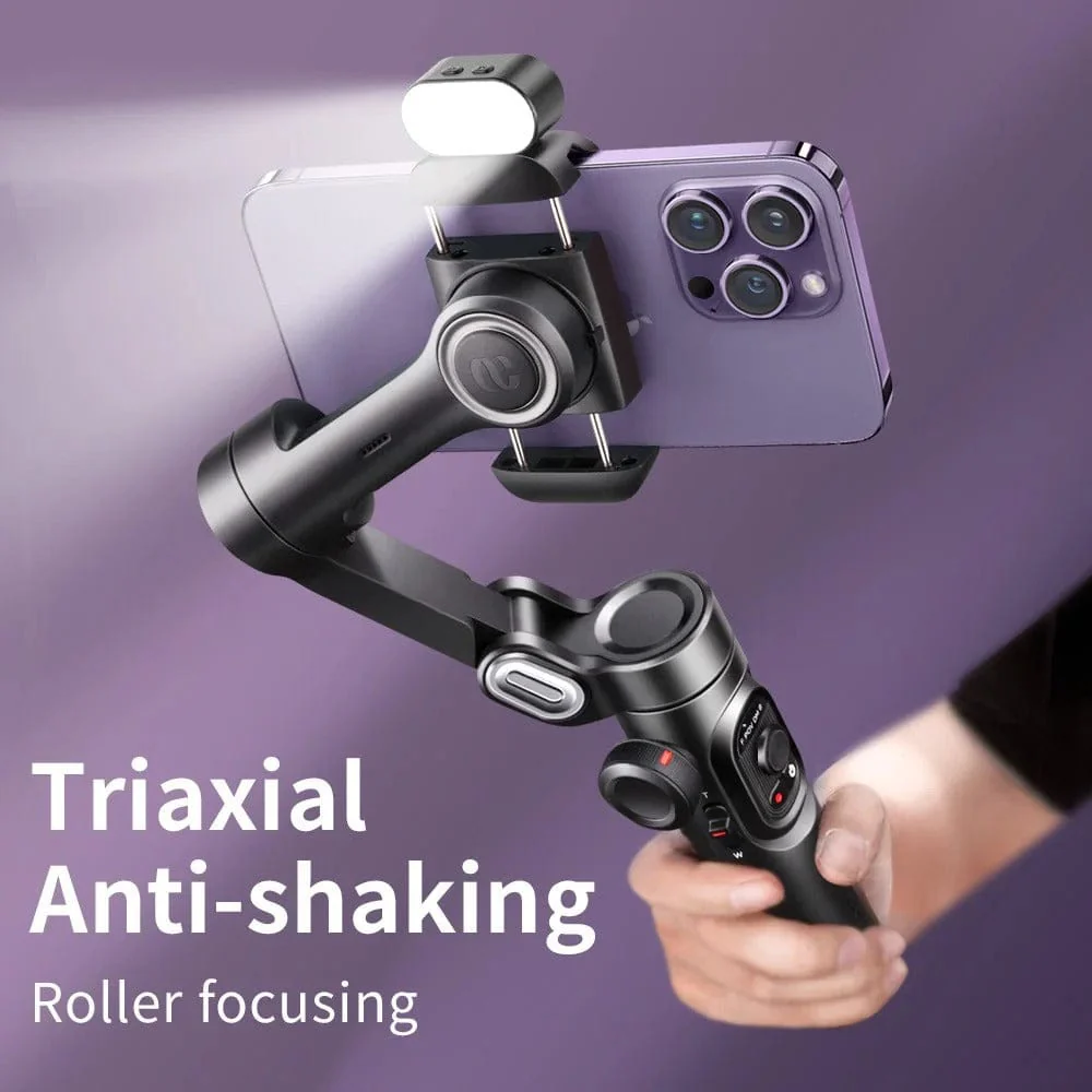 3-Axis Handheld Gimbal Stabilizer with Fill Light - Smartphone Gimbal for iPhone & Android with Face Tracking for TikTok and Vlogs