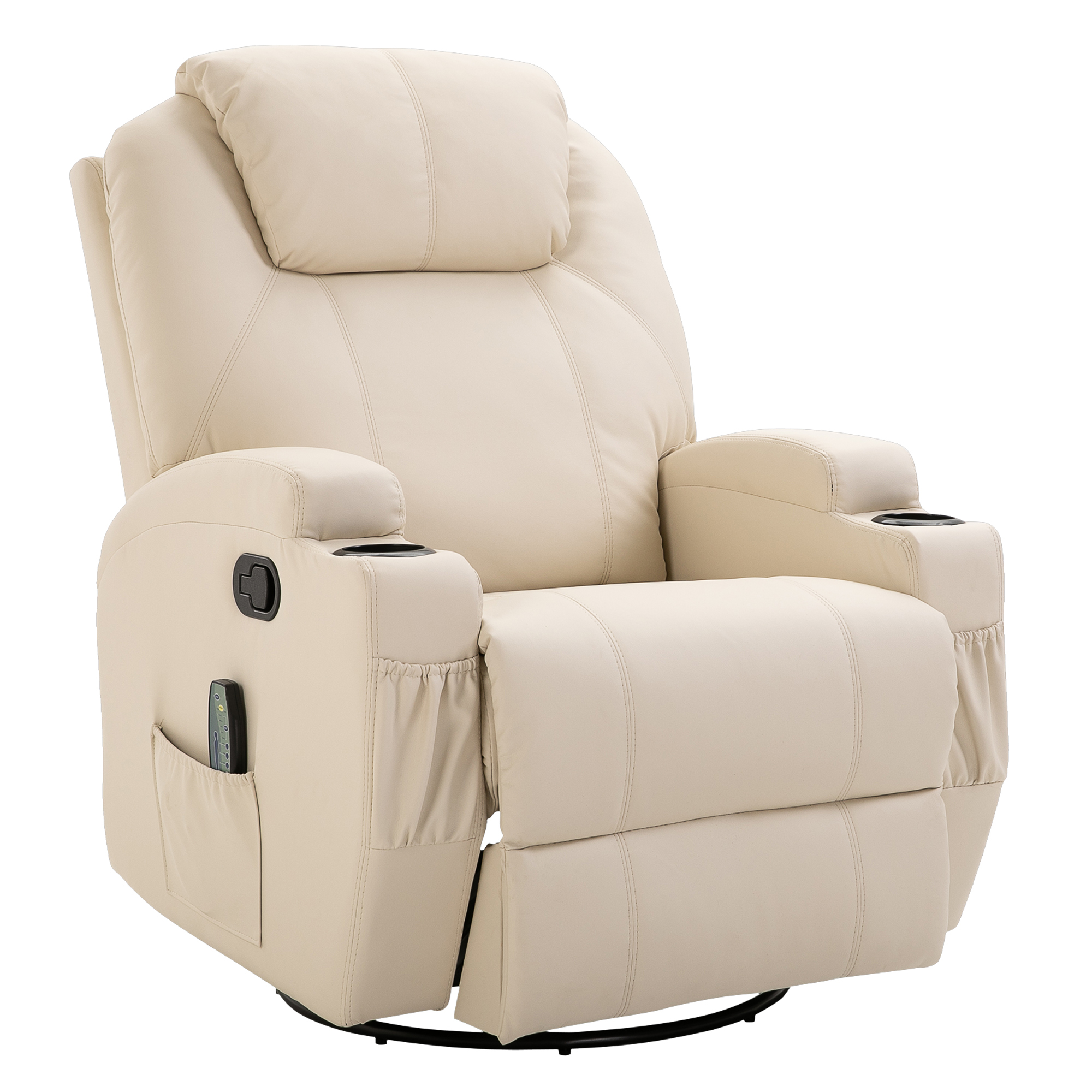 massagestoel, relaxstoel, tv-stoel massagefunctie 5 massagestanden ligfunctie PU-leer hout metaal schuimstof cr��mewit 82 x 97 x 110 cm