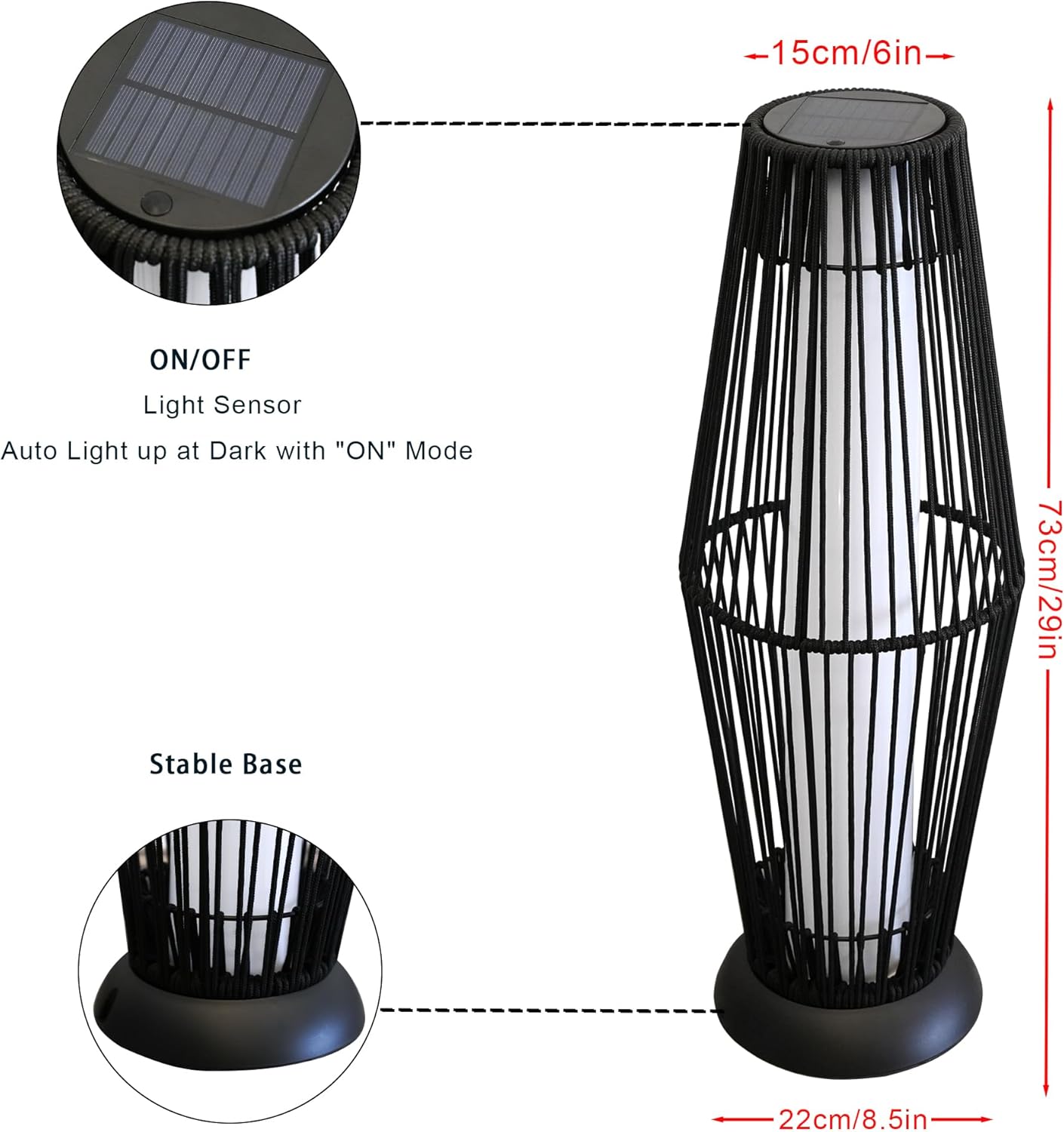 TRIROCKS Solar Rattan Stehlampe 2 Stück Solarbetriebene Gartenlaterne aus Korbgeflecht mit Olifen-Seil Wasserdicht Bodenlampen Solar LED Stehlampen für Außenbereich Hof Terrasse Garten Schwimmbad