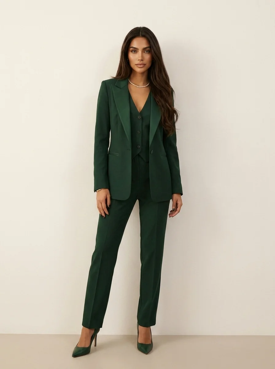 Damen Hosenanzug 3-teilig Set mit Blazer Weste und Stoffhose | Elegantes Business Outfit f��r B��ro und Events