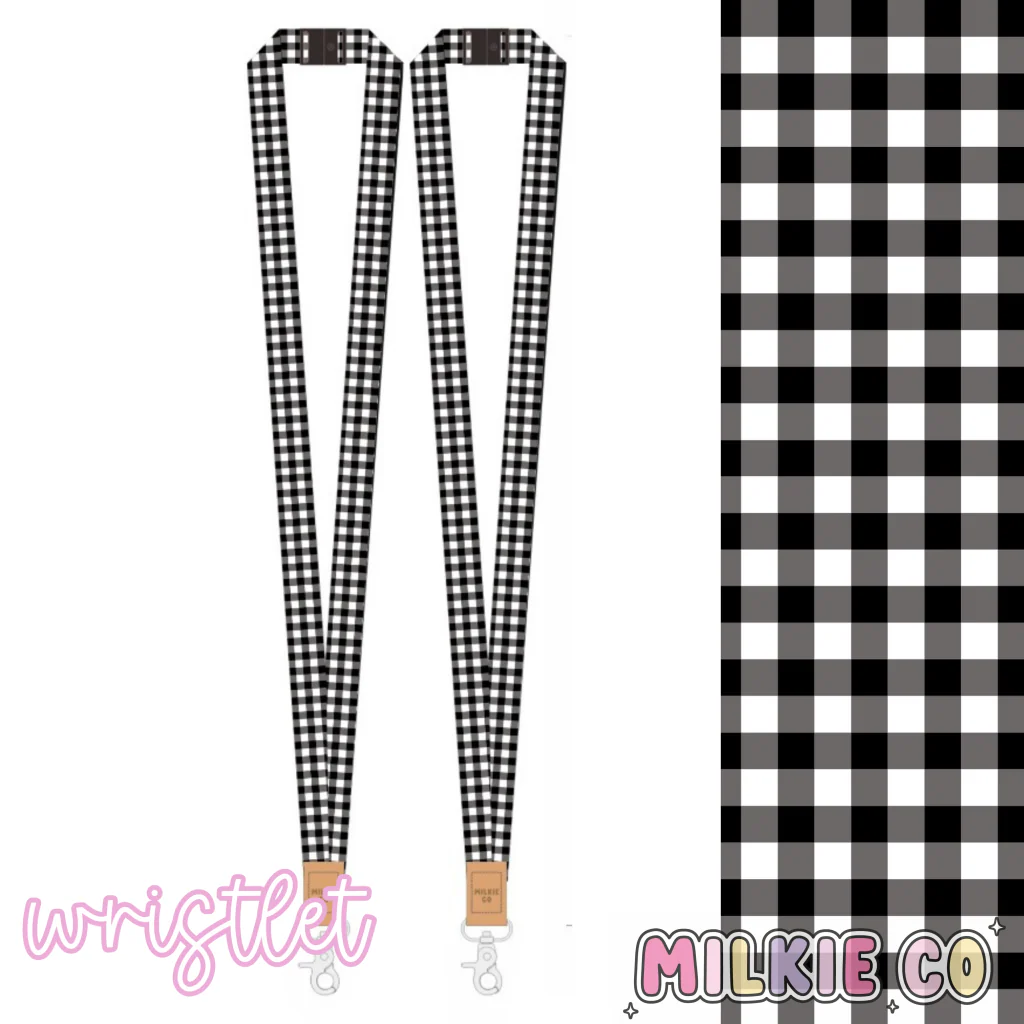 Black Gingham Fabric Wristlet