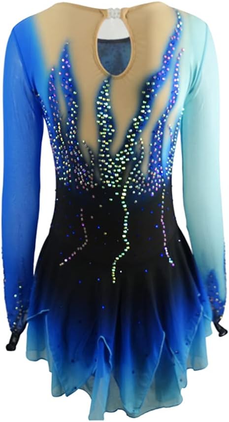 LIUHUO Eiskunstlaufkleid für Mädchen und Teenager, blau, Eislauf-Wettbewerb, Poledance-Kostüme