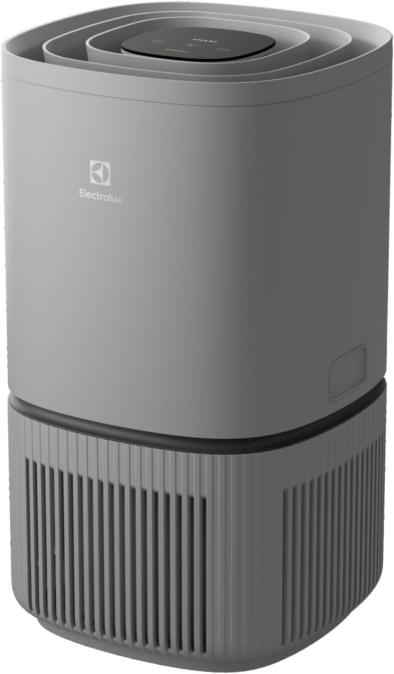 Electrolux Luftreiniger, EPO30311UG, Filterwechselalarm, mehrschichtige Filtration, Kapazität von 400 m³/h, AirSurround-System, 360-Grad-Luftzirkulation, 730 x 330 x 330D, WLAN, Grau