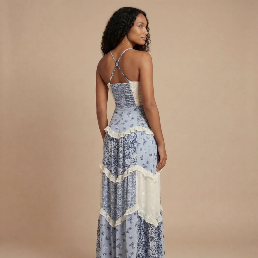 Damen Maxi-Kleid mit Blumenmuster und V-Ausschnitt f��r Hochzeitsg?ste